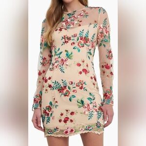 Endless Rose Floral Embroidered Mesh Dress | Med | Nude Pink Sheath | Soft -girl